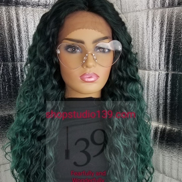 Sexy green waterwave dark roots  lace front wig - Picture 5 of 5